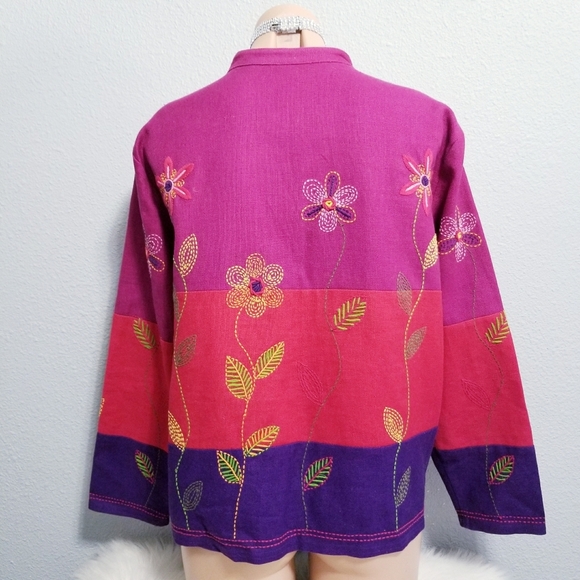 Coldwater Creek hippie boho embroidered jacket blazer top petite LARGE - Picture 9 of 9